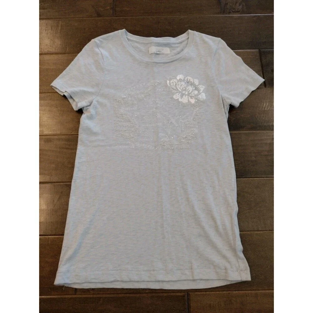 J.CREW Women's vintage Y2K short-sleeve map floral embroidered gray t-shirt M